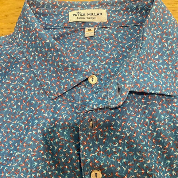 Peter Millar Other - Peter Millar Men’s Summer Comfort Blue Bird Golf Polo with logo on sleeve XL EUC